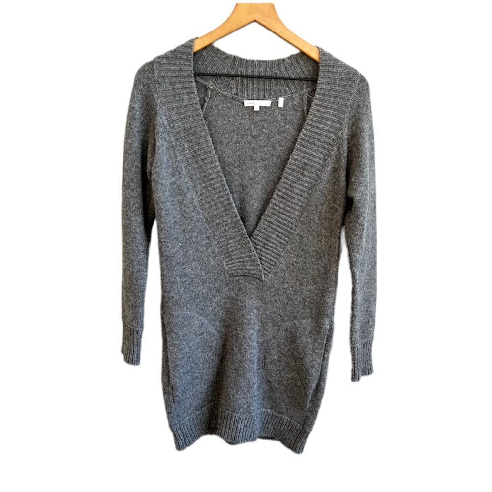 Vince Cashmere Alpaca Wool Long Sweater V-Neck Dress Charcoal Grey Extra Small